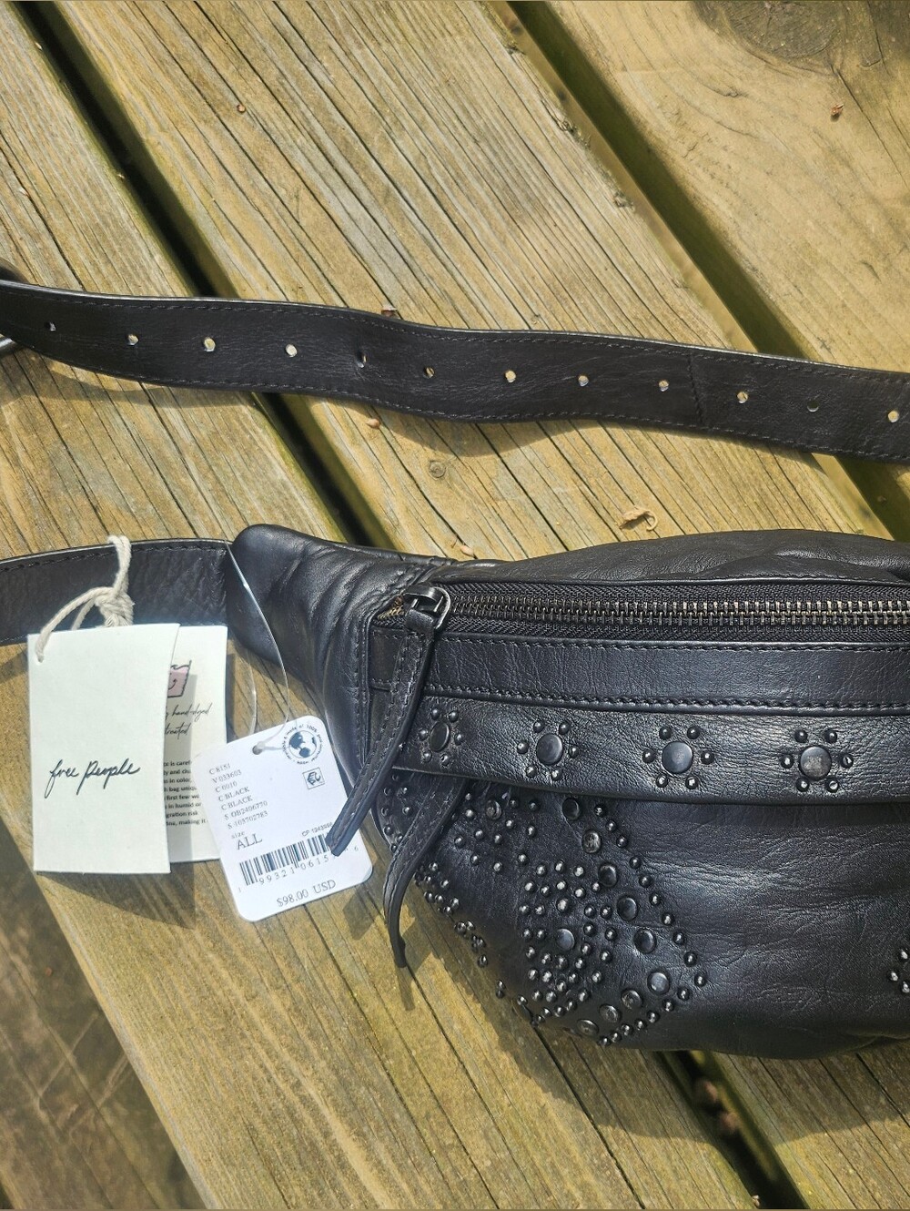 Free People Black Studded Leather Belt Bag Fanny Pack Shoulder Bag NWT - Picture 3 of 11
